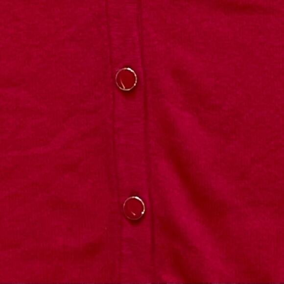 Cotton Blend Lightweight 3/4 Sleeve Red Crew Neck Cardigan Sweater, Size XS - Picture 6 of 11